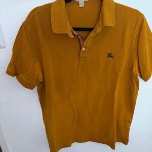 Burberry Men's Polo Shirt in Mustard Yellow with Contrast Placket